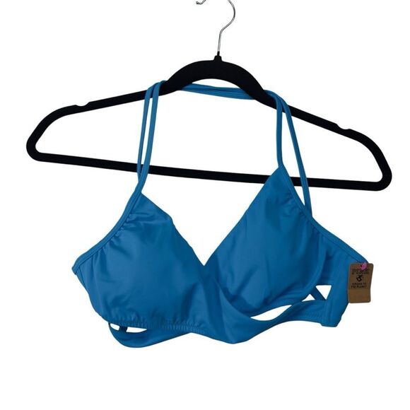 NWT‎ medium blue PINK BODY WRAP BIKINI TOP - Picture 6 of 14